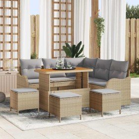 Conjunto de sofá de jardín 9 pcs Beige ratán sintético