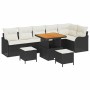Conjunto de sofá de jardín 9 pcs Negro ratán sintético