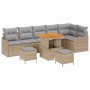 Conjunto de sofá de jardín 9 pcs Beige ratán sintético