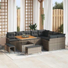 Conjunto de sofá de jardín 12 pcs Gris ratán sintético