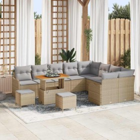 Conjunto de sofá de jardín 12 pcs Beige ratán sintético