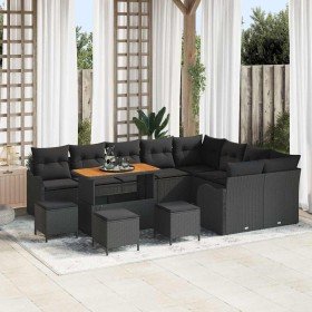 Conjunto de sofá de jardín 13 pcs Negro ratán sintético