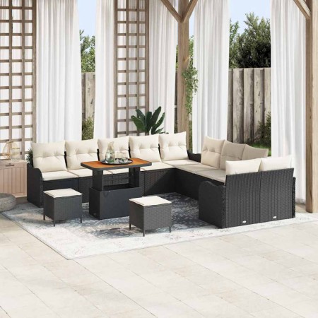 Conjunto de sofá de jardín 13 pcs Negro ratán sintético