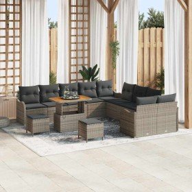 Conjunto de sofá de jardín 13 pcs Gris ratán sintético