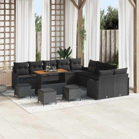 Conjunto de sofá de jardín 14 pcs Negro ratán sintético