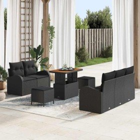 Conjunto de sofá de jardín 8 pcs Negro ratán sintético