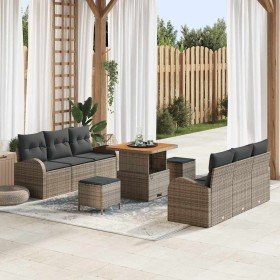 Conjunto de sofá de jardín con cojín 9 pcs Gris Poliratán en Conjuntos de jardín | Comprar online en Foro24