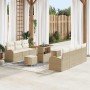 Conjunto de sofá de jardín con cojín 10 pcs Beige Poliratán
