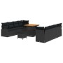Conjunto de sofá de jardín con cojín 11 pcs Negro Poliratán