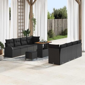 Conjunto de sofá de jardín con cojín 11 pcs Negro Poliratán