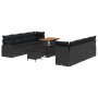 Conjunto de sofá de jardín con cojín 11 pcs Negro Poliratán