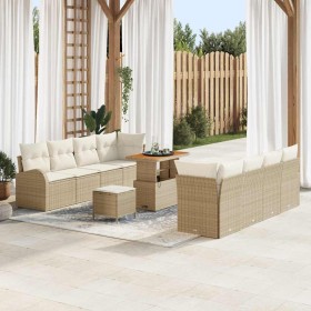 Conjunto de sofá de jardín con cojín 11 pcs Beige Poliratán