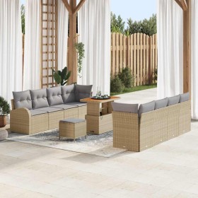 Conjunto de sofá de jardín con cojín 11 pcs Beige Poliratán
