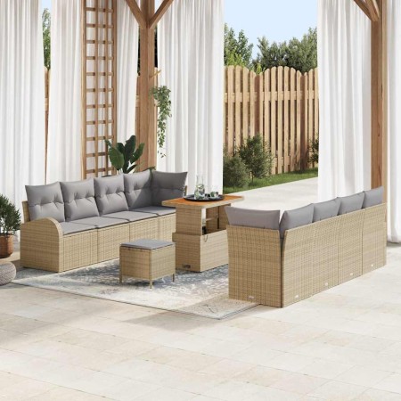 Conjunto de sofá de jardín con cojín 11 pcs Beige Poliratán