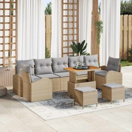 Conjunto de sofá de jardín con cojín 10 pcs Beige Poliratán
