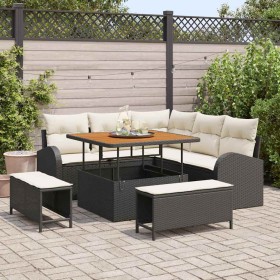 Conjunto de sofá de jardín con cojín 8 pcs Negro Poliratán