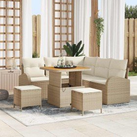 Conjunto de sofá de jardín con cojín 8 pcs Beige Poliratán