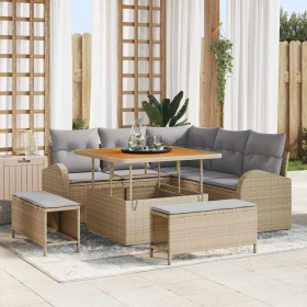 Conjunto de sofá de jardín con cojín 8 pcs Beige Poliratán