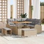 Conjunto de sofá de jardín con cojín 8 pcs Beige Poliratán
