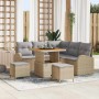 Conjunto de sofá de jardín con cojín 8 pcs Beige Poliratán