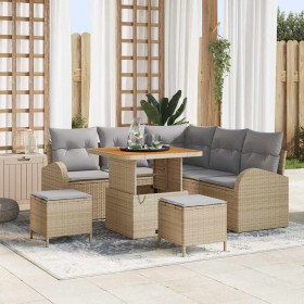 Conjunto de sofá de jardín con cojín 8 pcs Beige Poliratán