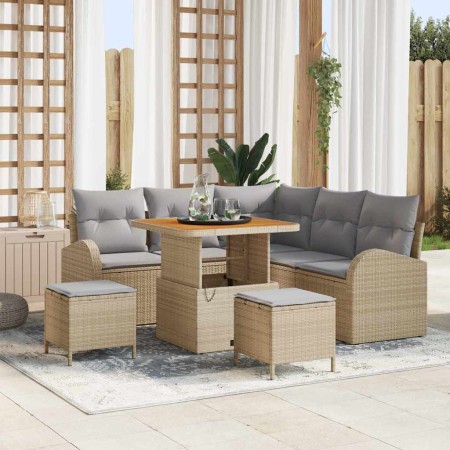 Conjunto de sofá de jardín con cojín 8 pcs Beige Poliratán