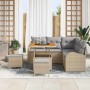 Conjunto de sofá de jardín con cojín 8 pcs Beige Poliratán