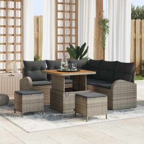 Conjunto de sofá de jardín con cojín 8 pcs Gris Poliratán