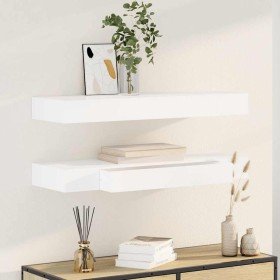 Estantes de pared flotantes con cajones 2 uds blanco 80 cm Estantes de pared flotantes con cajones 2 uds blanco 80 cm