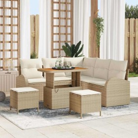 Conjunto de sofá de jardín con cojín 8 pcs Beige Poliratán