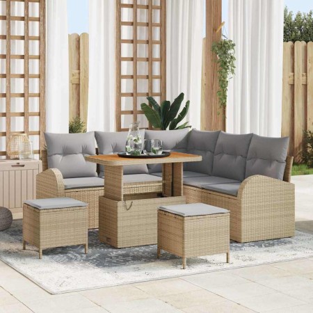 Conjunto de sofá de jardín con cojín 8 pcs Beige Poliratán