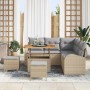 Conjunto de sofá de jardín con cojín 8 pcs Beige Poliratán