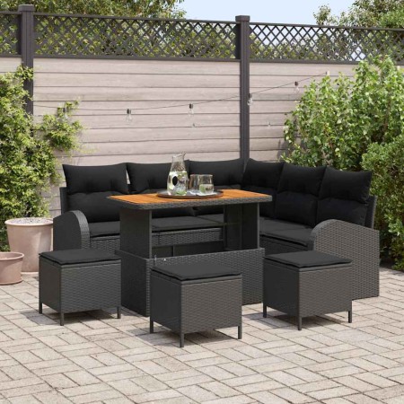 Conjunto de sofá de jardín con cojín 9 pcs Negro Poliratán