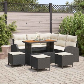 Conjunto de sofá de jardín con cojín 9 pcs Negro Poliratán