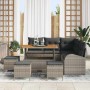 Conjunto de sofá de jardín con cojín 9 pcs Gris Poliratán