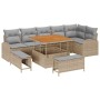 Conjunto de sofá de jardín con cojín 9 pcs Beige Poliratán