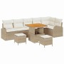 Conjunto de sofá de jardín con cojín 9 pcs Beige Poliratán