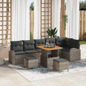 Conjunto de sofá de jardín con cojín 9 pcs Gris Poliratán Conjunto de sofá de jardín con cojín 9 pcs Gris Poliratán