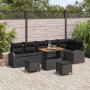 Conjunto de sofá de jardín con cojín 9 pcs Negro Poliratán