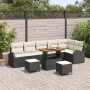 Conjunto de sofá de jardín con cojín 9 pcs Negro Poliratán
