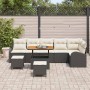 Conjunto de sofá de jardín con cojín 9 pcs Negro Poliratán