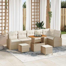 Conjunto de sofá de jardín con cojín 9 pcs Beige Poliratán