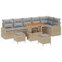 Conjunto de sofá de jardín con cojín 9 pcs Beige Poliratán