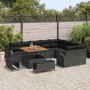 Conjunto de sofá de jardín con cojín 12 pcs Negro Poliratán
