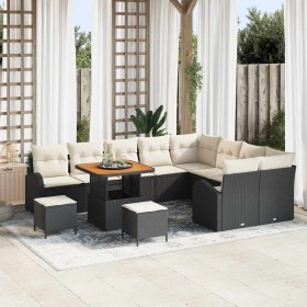 Conjunto de sofá de jardín con cojín 12 pcs Negro Poliratán