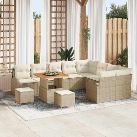 Conjunto de sofá de jardín con cojín 12 pcs Beige Poliratán Conjunto de sofá de jardín con cojín 12 pcs Beige Poliratán