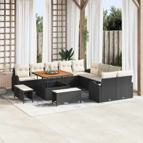 Conjunto de sofá de jardín con cojín 13 pcs Negro Poliratán
