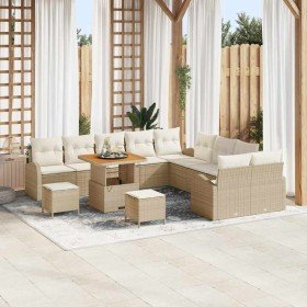 Conjunto de sofá de jardín con cojín 13 pcs Beige Poliratán