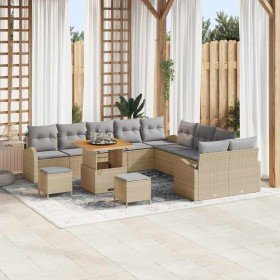 Conjunto de sofá de jardín con cojín 13 pcs Beige Poliratán