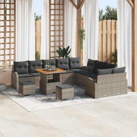 Conjunto de sofá de jardín con cojín 13 pcs Gris Poliratán
